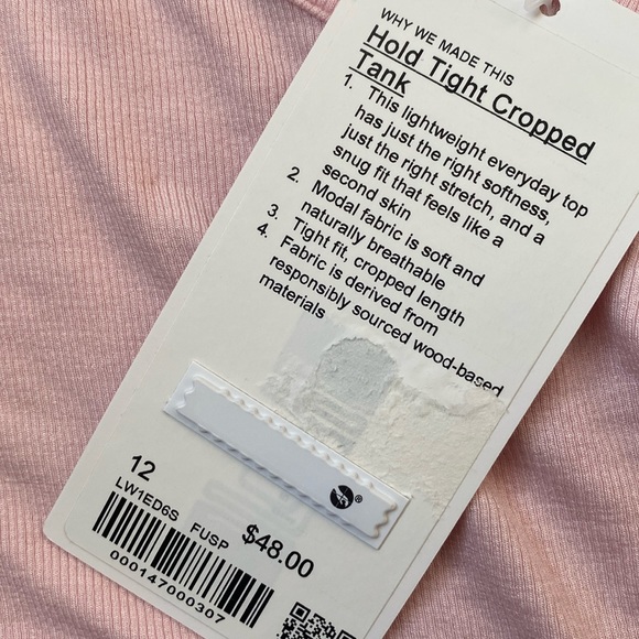 (A9) Lululemon Hold Tight Cropped Tank Top, Flush Pink, Size 12, NWT - Picture 8 of 9